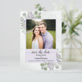 Rustieke Eucalyptus & Lavendel Paarse Trouwfoto Save The Date