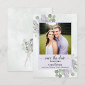 Rustieke Eucalyptus & Lavendel Paarse Trouwfoto Save The Date (Voorkant / Achterkant)