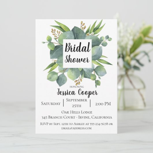 Rustieke Eucalyptus Leaf Bruids Douche Uitnodiging (Staand voorkant)