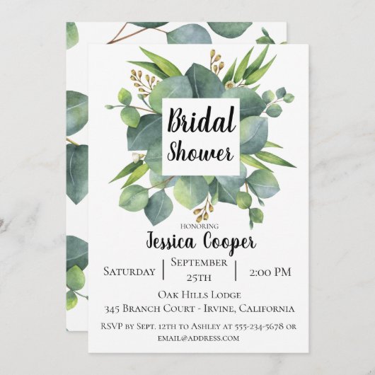 Rustieke Eucalyptus Leaf Bruids Douche Uitnodiging (Voorkant / Achterkant)