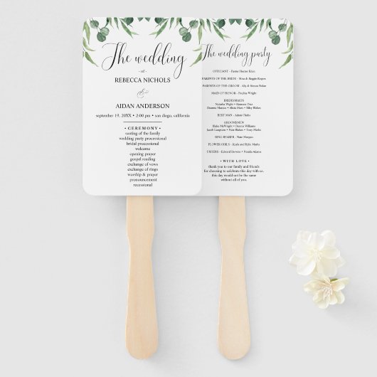 Rustieke Eucalyptus Leaves huwelijksceremonie prog Handwaaier (Voorkant en achterkant)