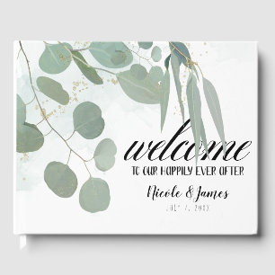 Rustieke Eucalyptus Minimaal Chic Groene Huwelijk Gastenboek