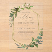 Rustieke Eucalyptus Olijfgouden Lijst bruiloft Acryl Uitnodigingen (Voorkant)