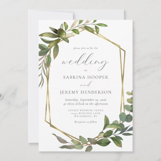 Rustieke Eucalyptus Olijfgouden Lijst bruiloft Kaart (Voorkant)