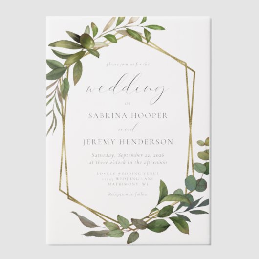 Rustieke Eucalyptus Olijfgouden Lijst bruiloft Vellum Uitnodigingen (Voorkant)