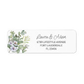 Rustieke Eucalyptus & Paarse Bloemen Bruiloft Etiket (Voorkant)