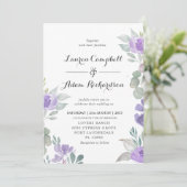 Rustieke Eucalyptus Paarse Bloemen bruiloft uitnod Kaart (Staand voorkant)