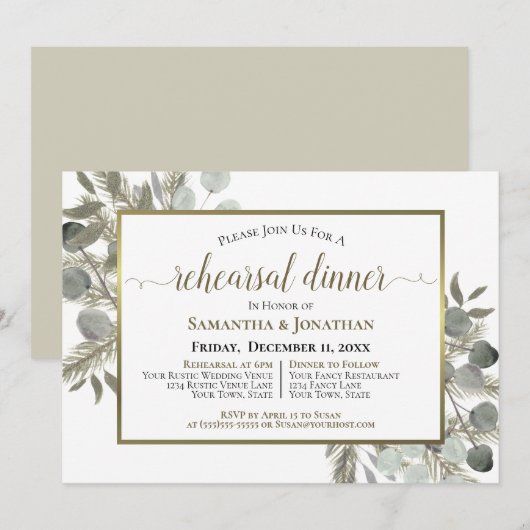 Rustieke Eucalyptus & Pine bruiloft repetitie dine Kaart (Voorkant / Achterkant)