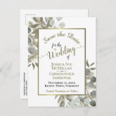 Rustieke Eucalyptus & Pine Bruiloft Save the Date Aankondigingskaart (Voorkant / Achterkant)