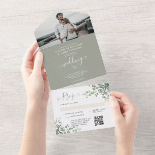 Rustieke Eucalyptus QR Code RSVP Lente Bruiloft All In One Uitnodiging