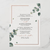 Rustieke Eucalyptus & RSVP QR Code Trouwroosgoud Folie Uitnodiging (Voorkant)