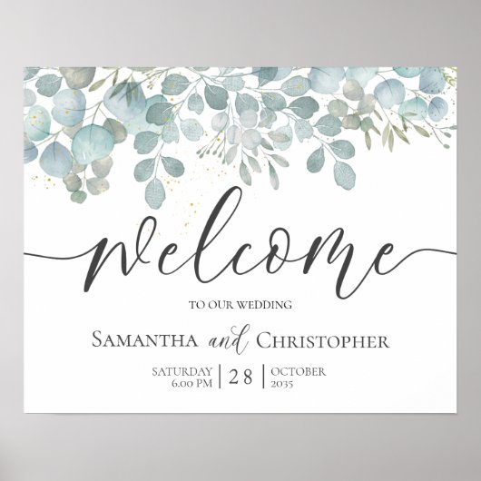 Rustieke Eucalyptus Salie Groen Gouden Trouwposter Poster (Voorkant)