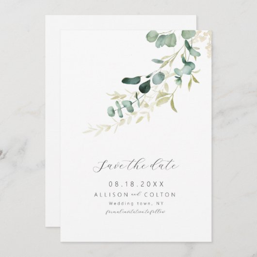 Rustieke eucalyptus salie groen groen groen boho save the date (Voorkant / Achterkant)