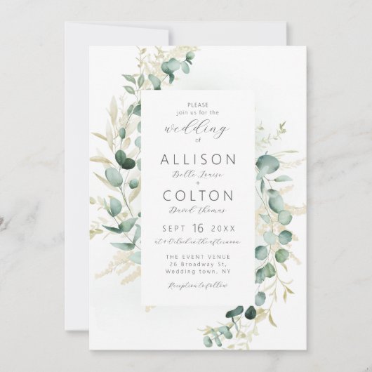 Rustieke eucalyptus salie groene boho bruiloft kaart (Voorkant)