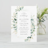 Rustieke eucalyptus salie groene boho bruiloft kaart (Staand voorkant)