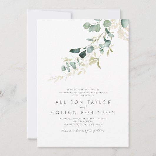 Rustieke eucalyptus salie groene boho bruiloft kaart (Voorkant)