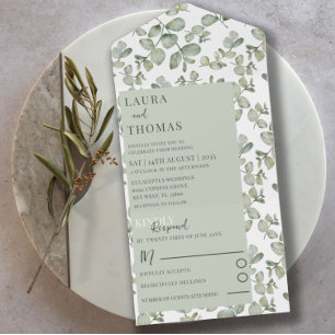 Rustieke eucalyptus Salie Groene Patroon Huwelijk All In One Uitnodiging