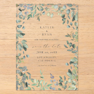 Rustieke Eucalyptus Save the Date Acryl Uitnodigingen
