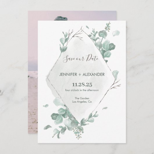 Rustieke Eucalyptus Save The Date Kaart (Voorkant / Achterkant)