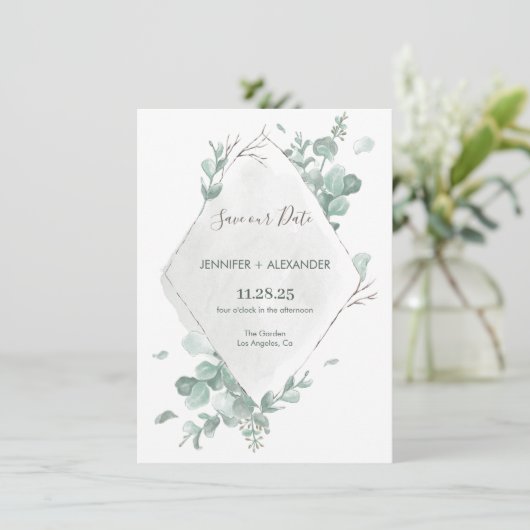 Rustieke Eucalyptus Save The Date Kaart (Staand voorkant)