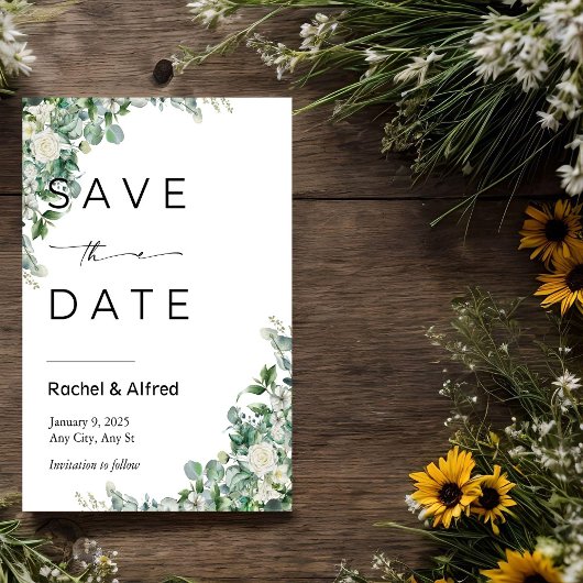 Rustieke Eucalyptus Save the Date Uitnodiging