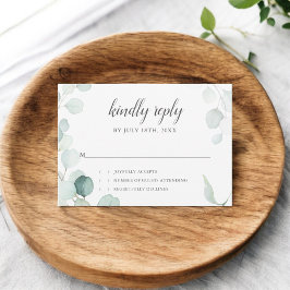 Rustieke Eucalyptus Script bruiloft RSVP Kaartje