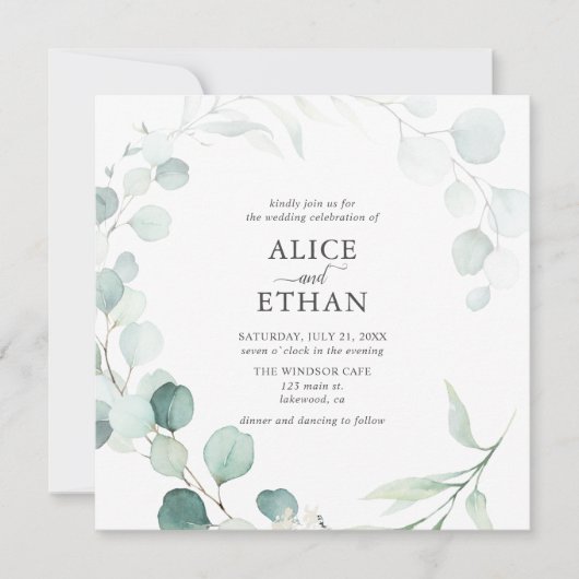 Rustieke Eucalyptus Script Zomer bruiloft Kaart (Voorkant)