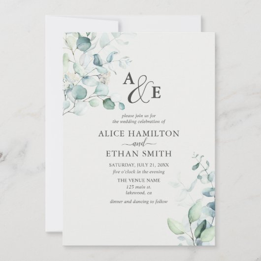 Rustieke Eucalyptus Script Zomer bruiloft uitnodig Kaart (Voorkant)