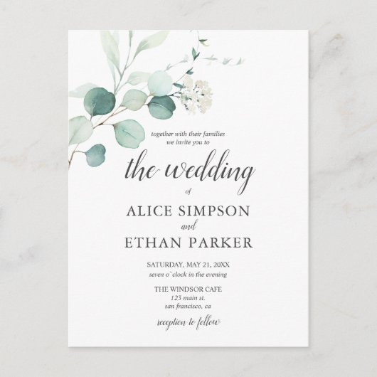 Rustieke Eucalyptus Script Zomer bruiloft Uitnodiging Briefkaart (Voorkant)