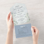 Rustieke Eucalyptus Stofblauw Waterverf Trouwfeest All In One Uitnodiging (Afscheurbaar)
