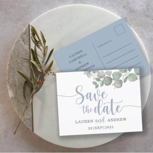 Rustieke Eucalyptus Stofblauwe Trouw Uitnodiging