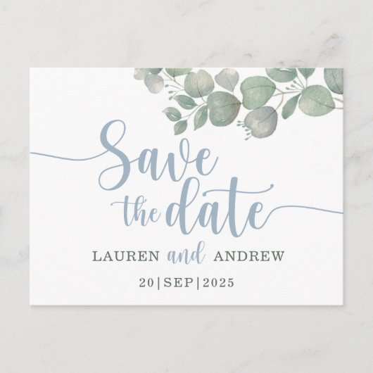 Rustieke Eucalyptus Stofblauwe Trouw Uitnodiging (Voorkant)