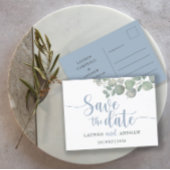 Rustieke Eucalyptus Stofblauwe Trouwkaart Bespaar  Briefkaart