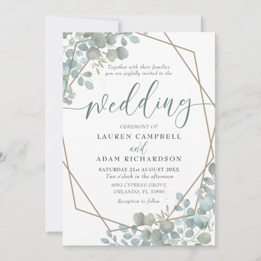 Rustieke eucalyptus stoffige blauwe bruiloft kaart (Voorkant)