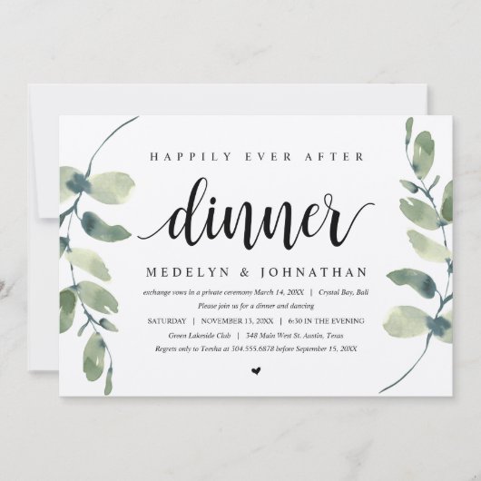 Rustieke Eucalyptus, Trouw Elopement Dinner Kaart (Voorkant)