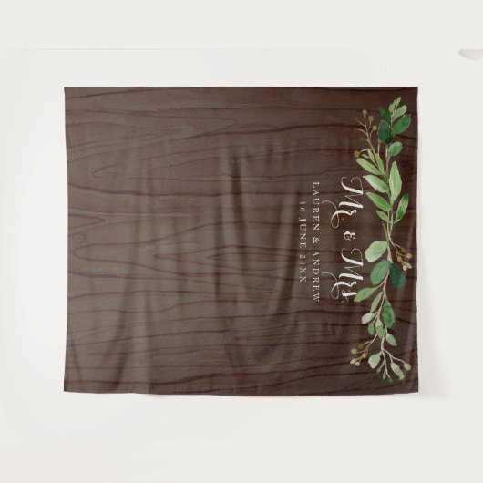 Rustieke Eucalyptusbladeren Trouwfoto Achtergrond Wandkleed (Voorkant (horizontaal))