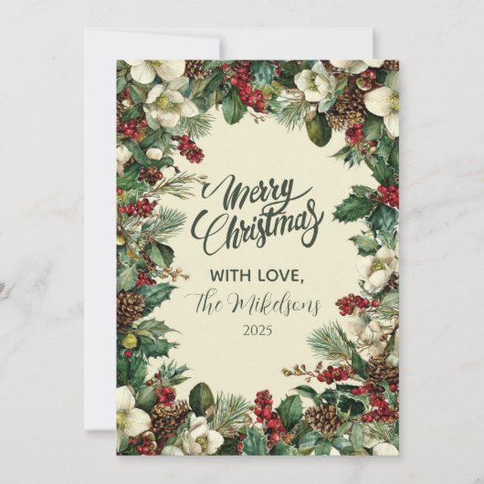 Rustieke Evergreen Berry Kerstmis Feestdagenkaart (Voorkant)