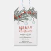 Rustieke Evergreen Branch Red Berry Vrolijk Kerstf Cadeaulabel (Voorkant)