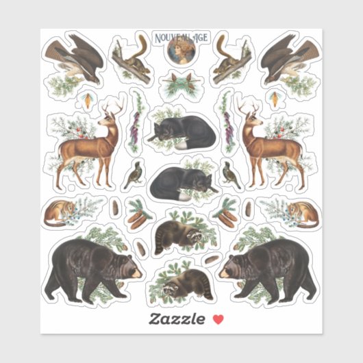 Rustieke Evergreen Pine Forest Dieren Sticker Shee (Vel)