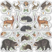 Rustieke Evergreen Pine Forest Dieren Sticker Shee (Voorkant)