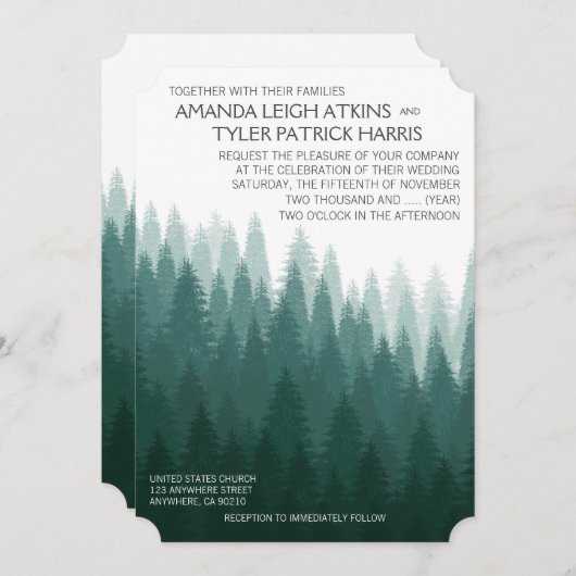Rustieke Evergreen Pine Tree Wedding Uitnodigingen (Voorkant / Achterkant)
