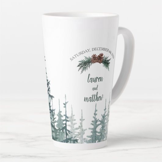 Rustieke Evergreen Winter Bruiloft Latte Mokken (Rechterhoek)