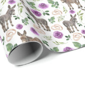 Rustieke Ezel Bloemen Paars Inpakpapier (Rol Hoek)