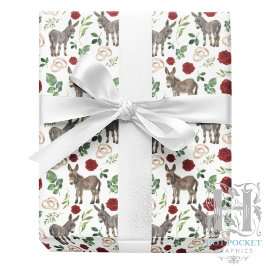Rustieke Ezel Bloemen Rood Inpakpapier