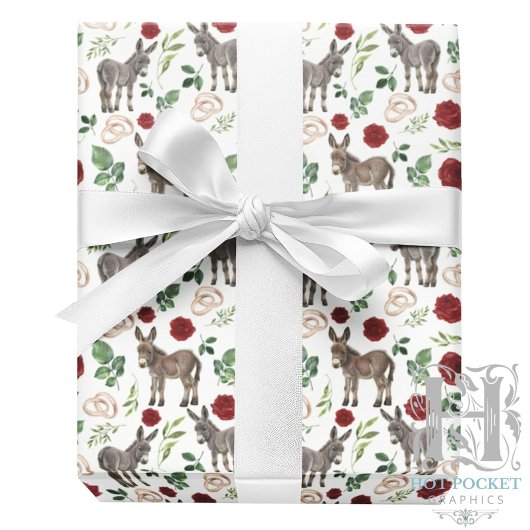 Rustieke Ezel Bloemen Rood Inpakpapier