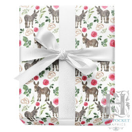 Rustieke Ezel Bloemen Roze Inpakpapier