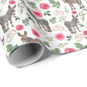 Rustieke Ezel Bloemen Roze Inpakpapier (Rol Hoek)