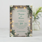 Rustieke Fairy Light Wedding Kaart (Staand voorkant)
