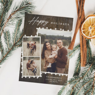 Rustieke Fairy Lights 3 Fotocollage Feestdagenkaart