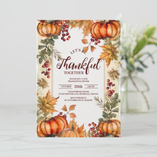 Rustieke Fall Leaves en pompoenen Thanksgiving Kaart (Staand voorkant)